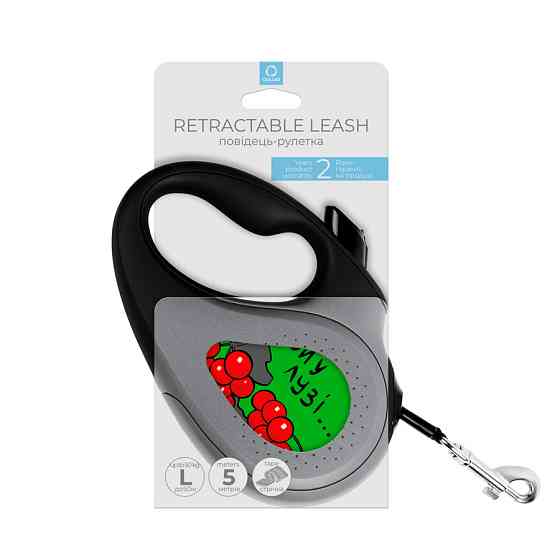 Повідець-рулетка для собак WAUDOG R-leash, малюнок "Каліна", L, до 50 кг, 5 м, світловідбивна стрічка чорний Вінниця