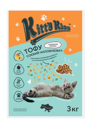 Наполнитель Кити Кис Kitty Kiss Тофу соевый для кошек с персиком, 3 кг Винница