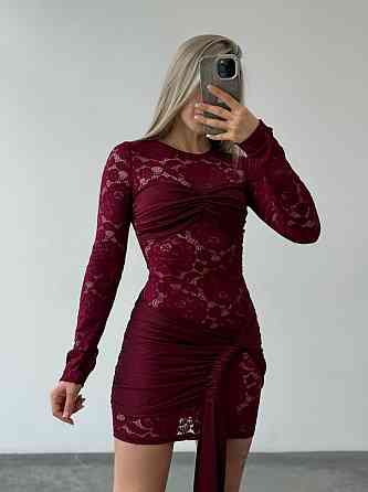 Женское привлекательное платье с юбкой гипюр + микродайвинг Бордовый, 44/46 Одесса