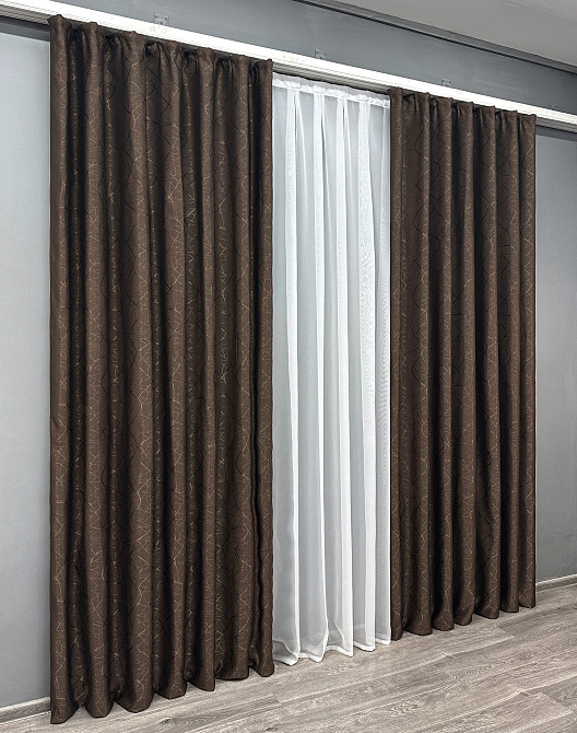 Комплект готових штор VR-Textil Льон Савана № 687ш Венге 100х270 см 2 шт (31-108) Київ - фото 12