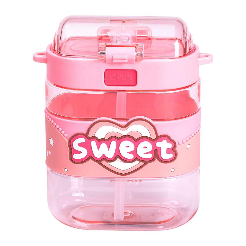 Бутылка для воды детская с трубочкой и ремешком 560 мл бутылочка для питья в школу 15 см Розовая HP-14-36P SBR Киев - изображение 3