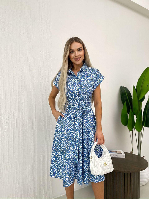 Женское легкое романтическое принтованное платье котон Голубой, 48 Одесса - изображение 1