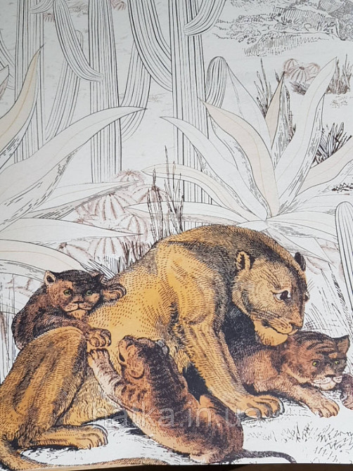 Обои виниловые  Lutece Bensimon панно 260х250 см джунгли львы пантеры пальмы кактусы на песочном Киев - изображение 4