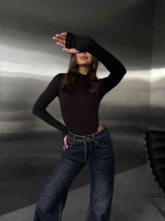 Женский стильный боди с длинным рукавом и высоким воротником микромасло с начесом 46/48 Одесса