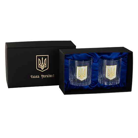 Набор бокалов для виски Тризуб Boss Crystal (2 бокала по 360 мл) хрусталь декорирован серебром и золотом Киев