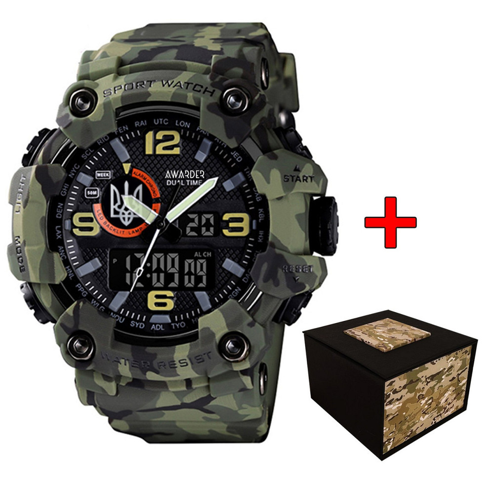 Awarder 002CMGRUASI Тризуб срібло Зелений камуфляж + Коробка. Київ - фото 1