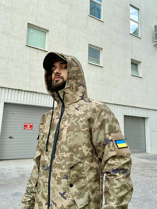 Чоловіча тактична куртка військового пікселя зсу, армейська вітрова з капюшоном зелена пікселя XL Одеса - фото 7