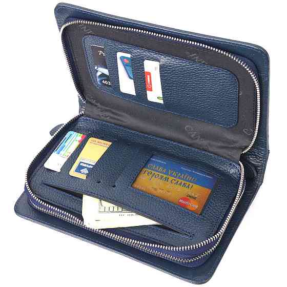 Отличная мужская барсетка на два отделения из натуральной зернистой кожи CANPELLINI 21568 Синяя Киев