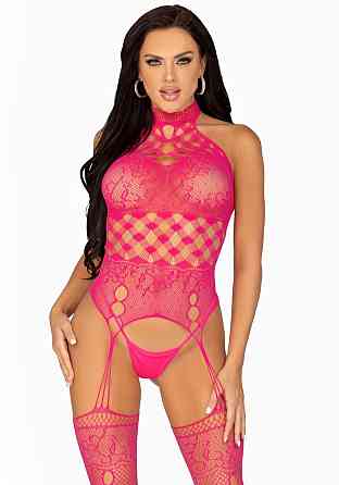 Кружевной бодистокинг с открытым доступом Leg Avenue High neck lace bodystocking One size Raspberry Sex Aura Киев