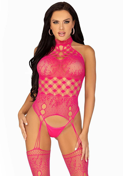 Кружевной бодистокинг с открытым доступом Leg Avenue High neck lace bodystocking One size Raspberry Sex Aura Киев - изображение 1