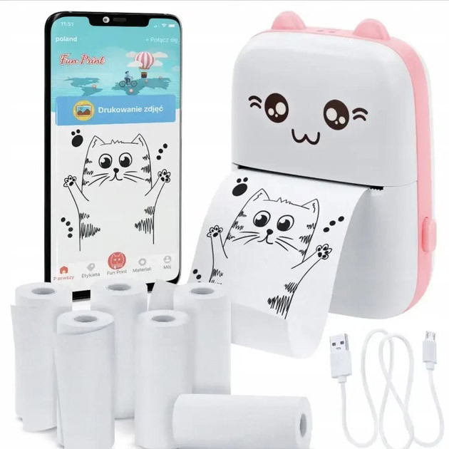 Портативный минипринтер Mini printer с Bluetooth для термопечати без чернил со смартфона. Цвет: розовый HF-55 Львов - изображение 6