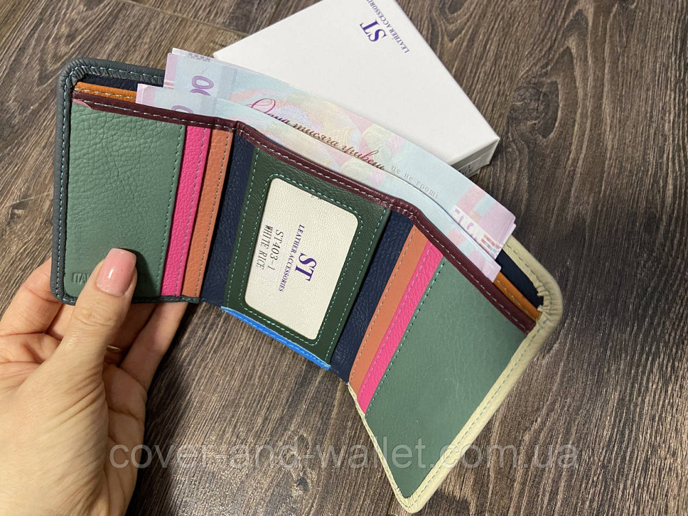 Маленький жіночий шкіряний гаманець біло-синього кольору з монетницею ST Leather 403 Київ - фото 3