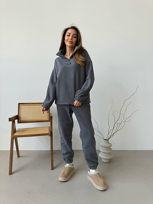Женский повседневный костюм из плотного флиса полар. Графит, 46/48 Одесса - изображение 3