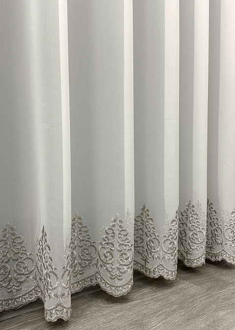 Тюль VR-Textil 1819т Креп з вишивкою і люрексом Молочний з сірим 200х270 см (42-1115) Київ - фото 7