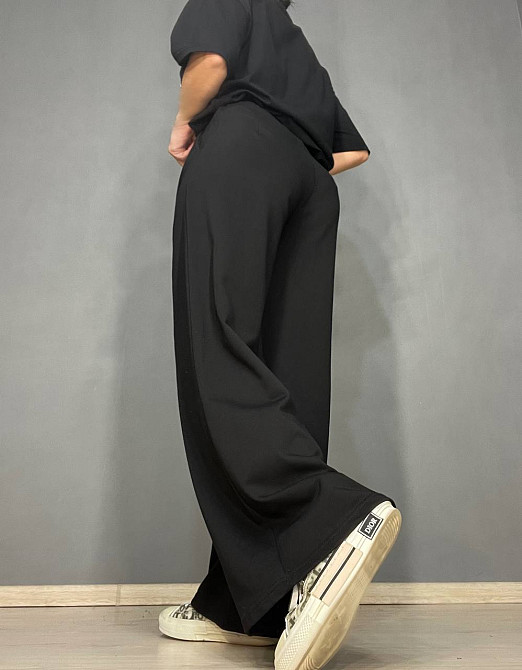 Брюки жіночі A-N 2333 широкі палаццо рівні від стегна талія на резинці щільний трикотаж чорні, чорний, M Київ - фото 18