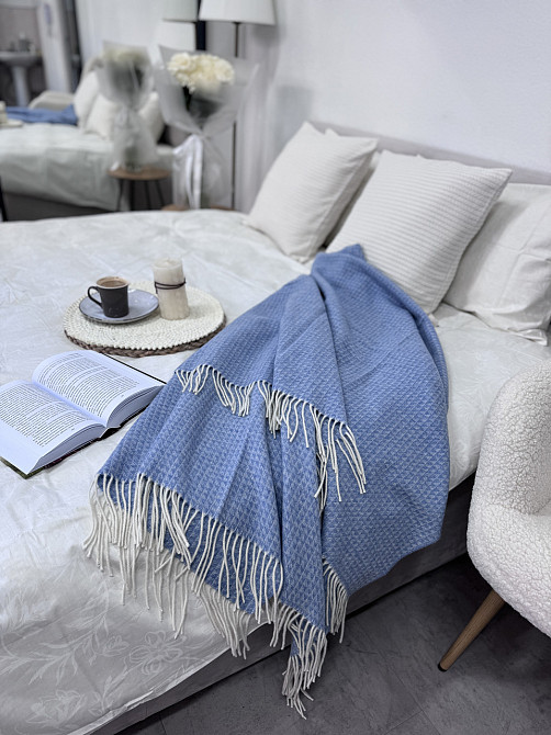 Vladi Плед Vladi 140х200 см Familia із супертонкої вовни з кашеміром Новозеландський блакитний Коломия - фото 3