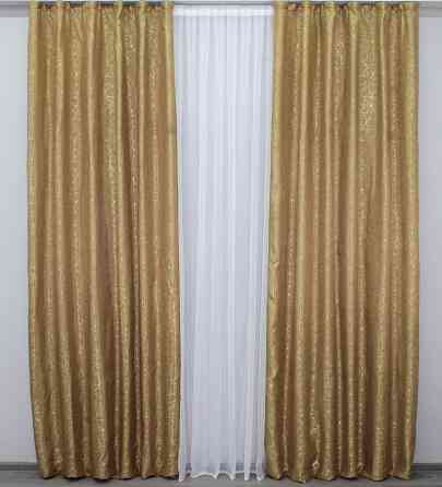 Комплект готовых штор VR-Textil Жаккард Саванна № 672ш Золотистый 100х270 см 2 шт (31-379) Киев