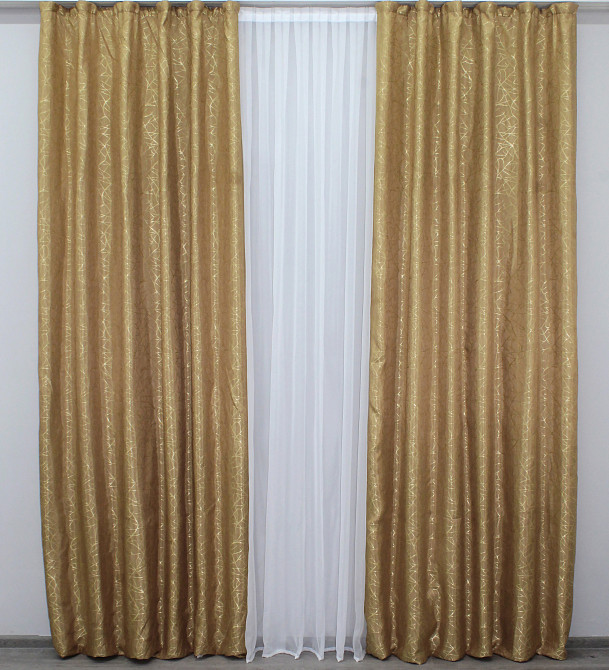 Комплект готових штор VR-Textil Жакард Савана № 672ш Золотистий 100х270 см 2 шт (31-379) Київ - фото 5