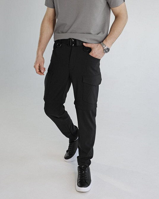 Штани-трансформери чоловічі чорні страйч-плащівка Pobedov Transformer 2.0. Мілітарі штани чоловічі Київ - фото 5