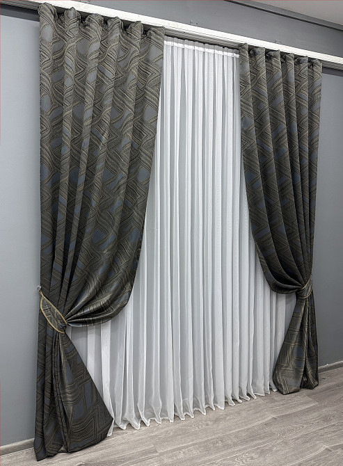 Комплект готовых штор VR-Textil Жаккард Mystery № 1625ш Капучино с серым 150х290 см 2 шт (33-0541) Киев - изображение 3