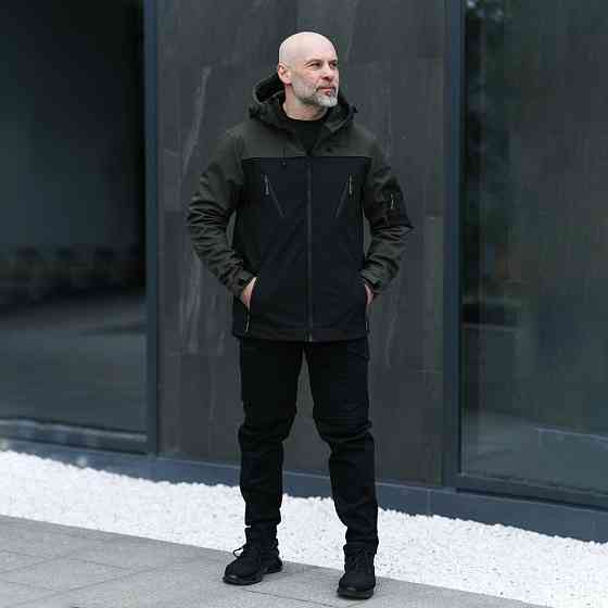 Куртка чоловіча демісезонна з капюшоном чорна-хакі Pobedov Korol' Lev Київ