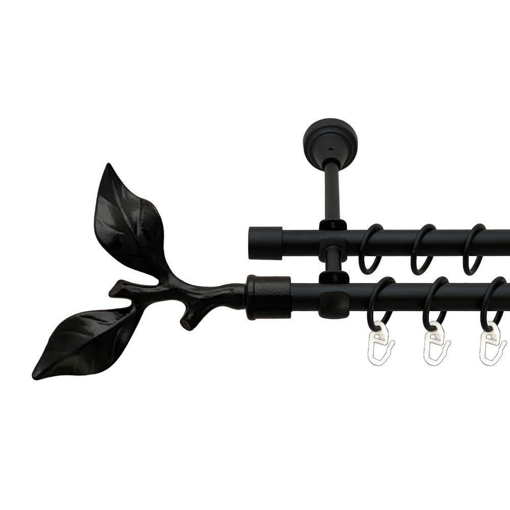 Карниз Orvit Листок Троянди металевий дворядний відкритий гладка труба кільце металеве Чорний Оксамит 16\16 мм 160 см Львів - фото 1