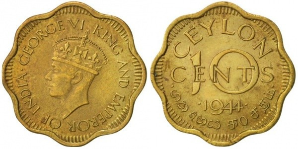 Цейлон 10 центов, 1944(БУ) Полтава - изображение 1