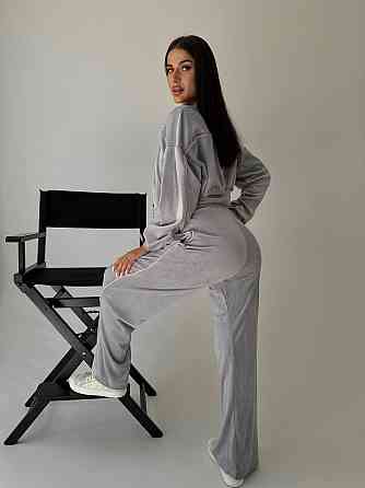 Стильний жіночий велюровий м'який костюм-двійка велюр плюш Сірий, 42/44 Одеса