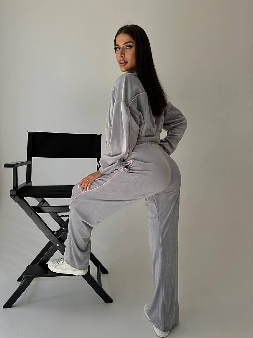 Стильный женский велюровый мягкий костюм двойка велюр плюш Серый, 42/44 Одесса - изображение 2