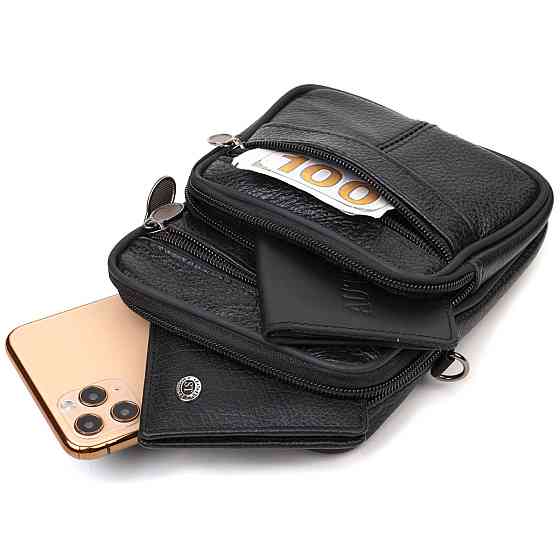 Зручна чоловіча сумка на пояс із натуральної шкіри 21483 Vintage Чорна Київ