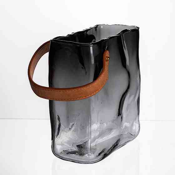 Скляна ваза сумочка з ручкою 16×8×18.5 (см) декоративна Сірий HP-19-156-2 Коломыя