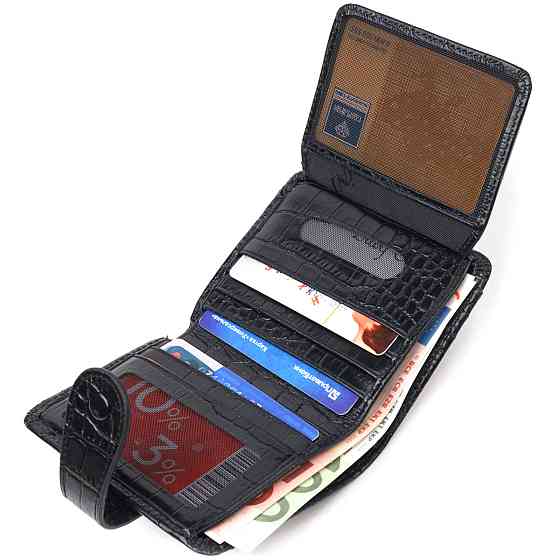 Компактный кошелек из натуральной кожи с тиснением под крокодила CANPELLINI 21684 Черный Киев