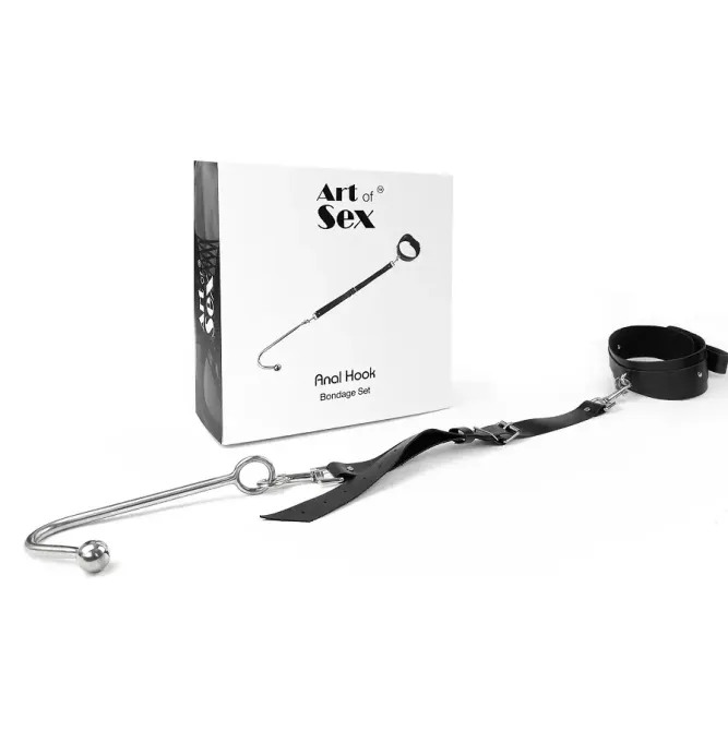 Анальний гак із нашийником з натуральної шкіри Art of Sex - Anal hook, Чорний Львів - фото 3