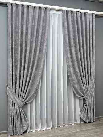 Комплект готових штор VR-Textil Жакард Sultan YL № 1668ш Сірий 200х270 см 2 шт (32-434) Київ