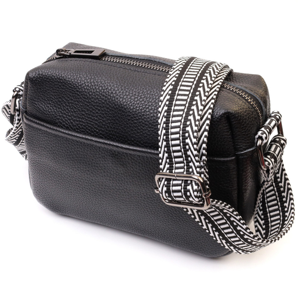 Сумка на одне відділення в класичному кольорі з натуральної шкіри Vintage 22606 Чорна Київ - фото 1