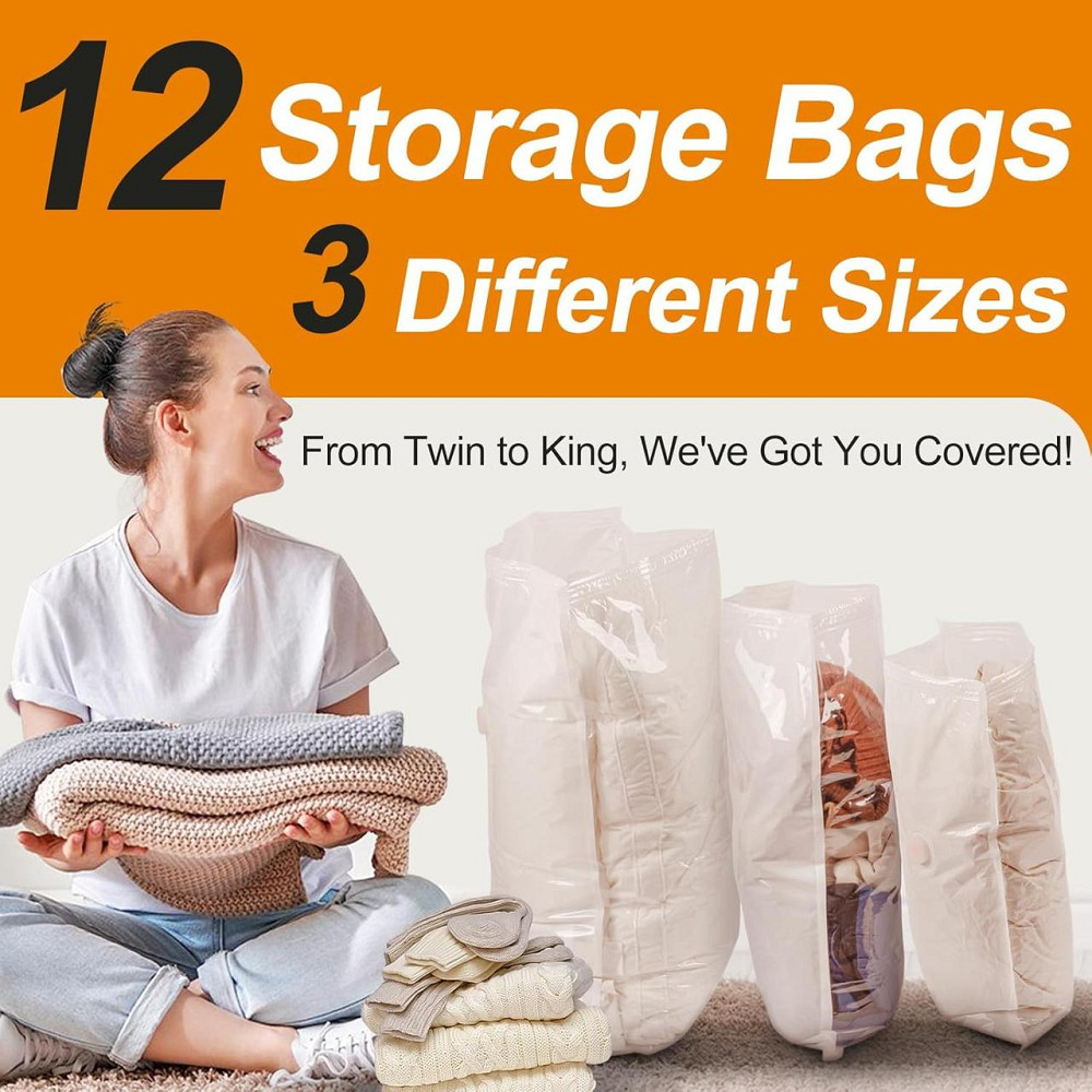 Вакуумные пакеты VMstr W309-12C Белый 12 шт (4 S/4 M/4 L) с электрическим насосом, герметичные мешки для Киев - изображение 9