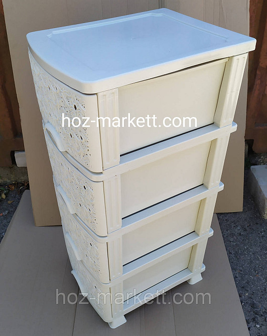 Комод пластиковый кремовый на 4 ящика ажурный производство Украина Харьков - изображение 2