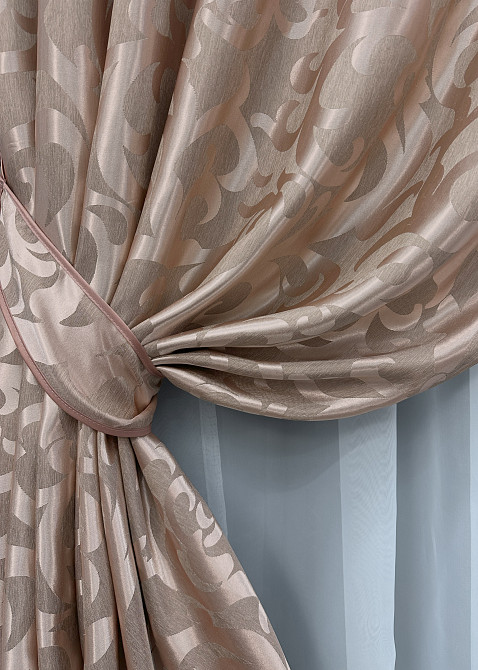 Комплект готовых штор VR-Textil Жаккард Вензель № 090ш Пудровый 150х270 см 2 шт (30-013) Киев - изображение 13