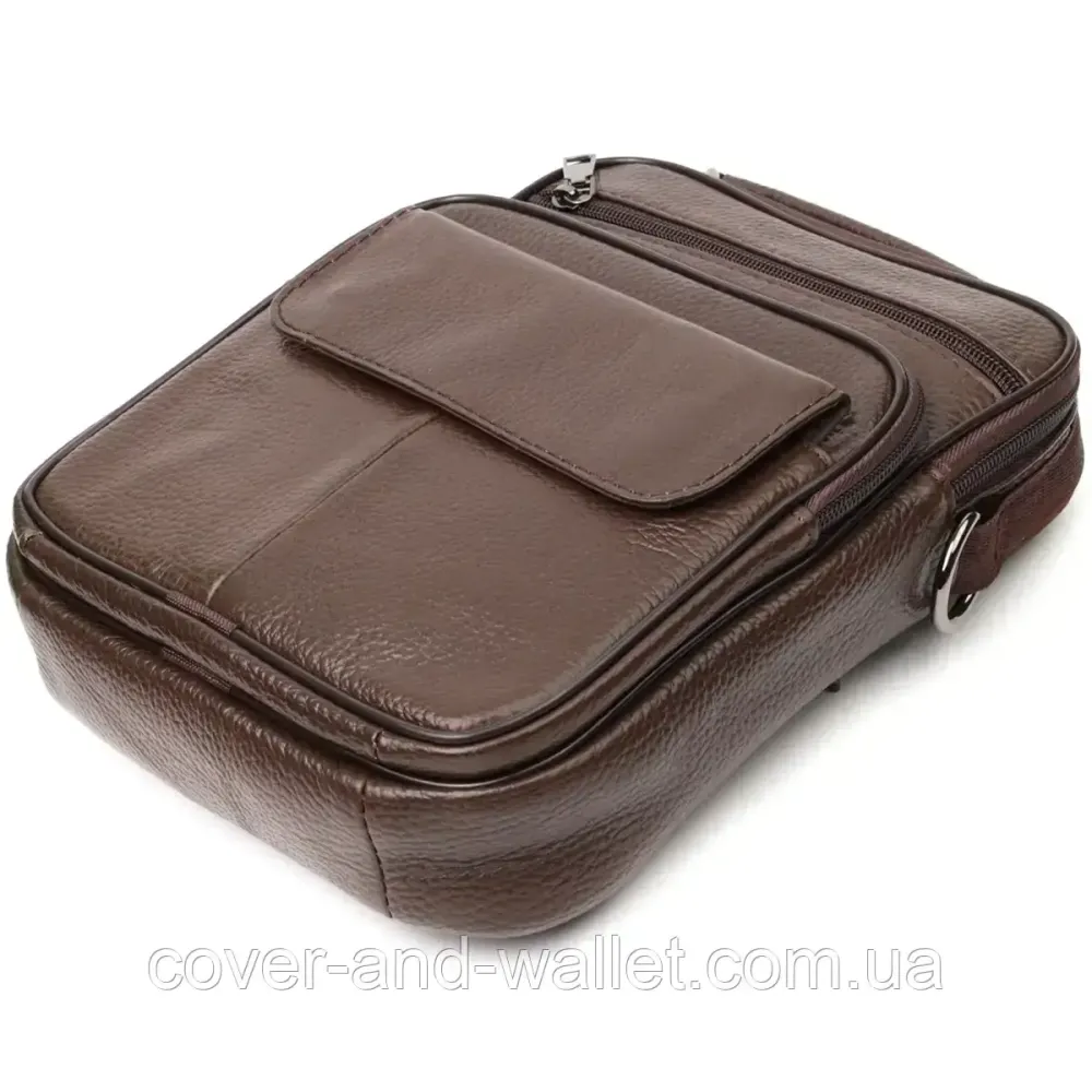 Вертикальна чоловіча сумка із натуральної шкіри з ручкою коричневого кольору Vintage Київ - фото 3