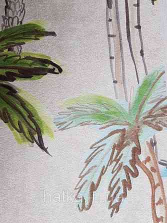 Шпалери вінілові Decoprint Breeze 0.53х10 м акварель дерева пальми яскраві блакитні зелені на бежевому Київ