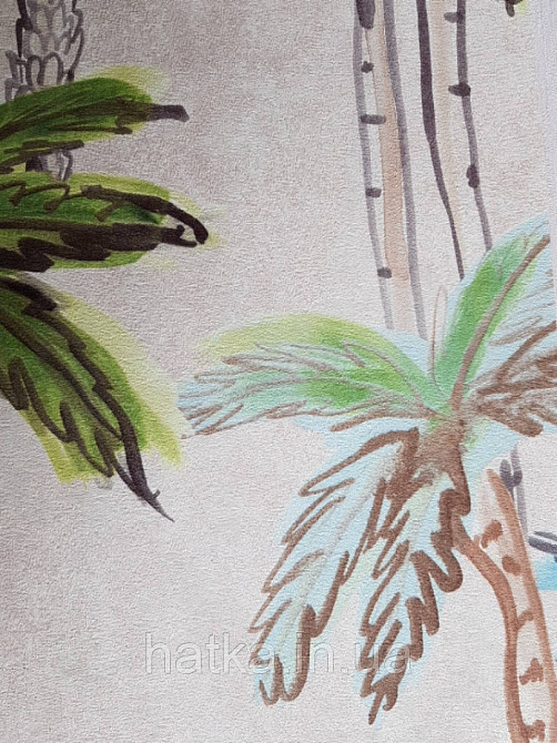 Шпалери вінілові Decoprint Breeze 0.53х10 м акварель дерева пальми яскраві блакитні зелені на бежевому Київ - фото 4