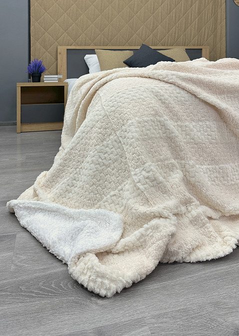 Плед 200х230 см (+-10см) Рогожка на овчині "Тедді" колір молочний (87-296) Київ - фото 8