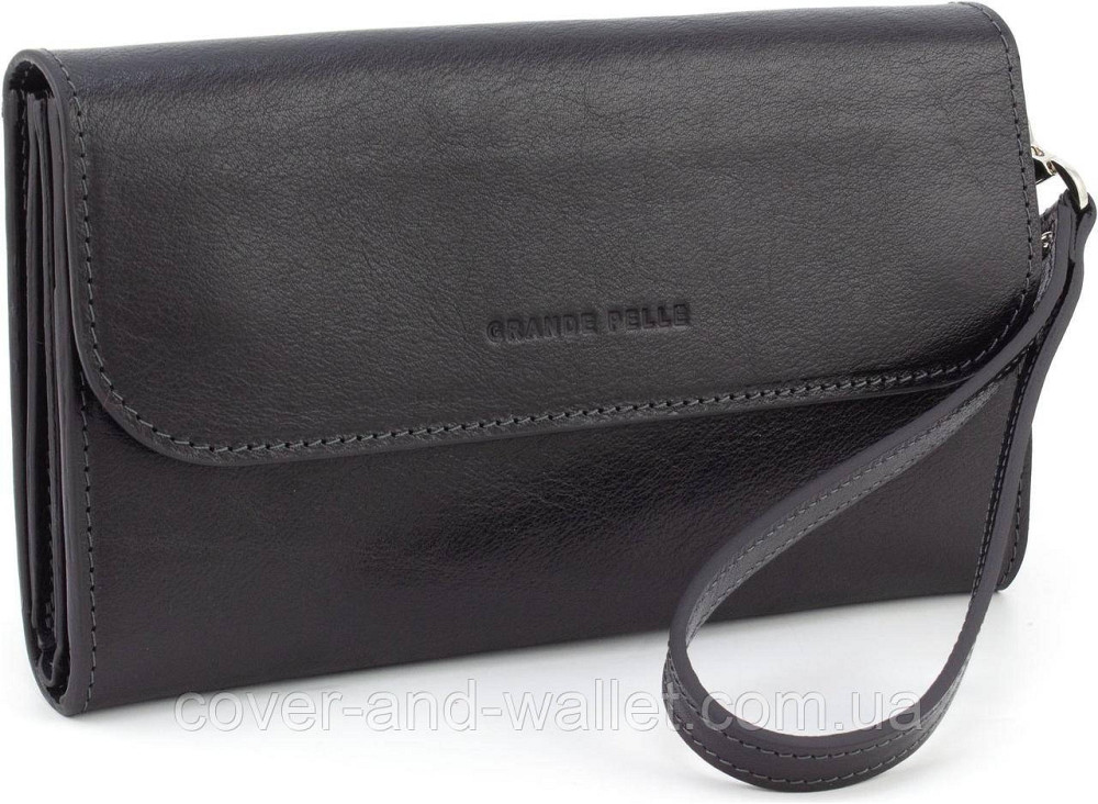 Стильний шкіряний чоловічий клатч на магнітах чорного кольору Grande Pelle Practico 704410 Київ - фото 2