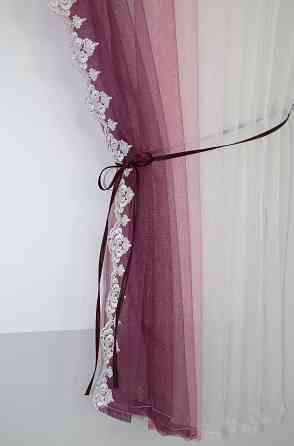 Кухонные шторки VR-Textil № 100к с подвязками белый с марсала 490х170 см (50-829) Киев