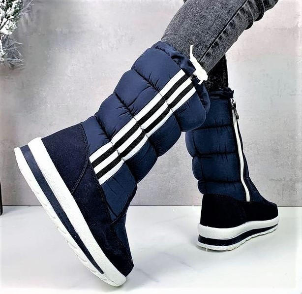 Зимові жіночі Дутики в стилі AD!DAS Чоботи на Хуху Теплі Сині (розміри: 36,37) Дніпро - фото 2