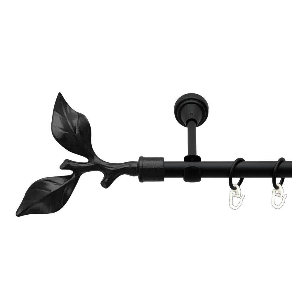 Карниз Orvit Листок Троянди металевий однорядний відкритий гладка труба кільце металеве Чорний Оксамит 16 мм 200 см (00-00016223) Львів - фото 1
