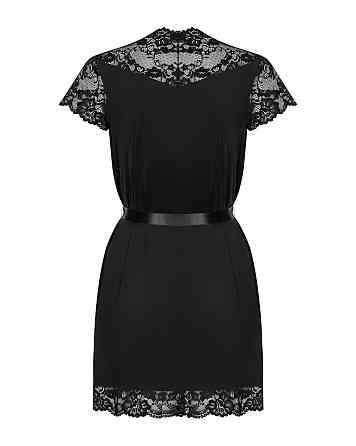 Сатиновый открытый пеньюар на поясе Obsessive 810-PEI–1 peignoir black S/M, черный Sex Aura Киев