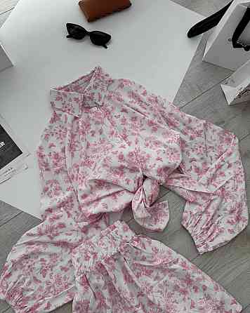 Женский стильный повседневный костюм из натуральной ткани штапель Розовый Одесса