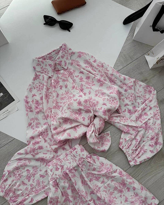 Женский стильный повседневный костюм из натуральной ткани штапель Розовый Одесса - изображение 1