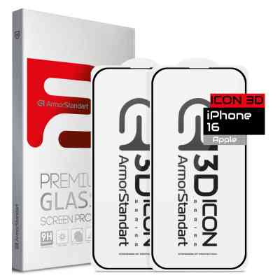 Скло захисне Armorstandart Kit Icon 3D iPhone 16 Black 2 pcs (ARM83511) Вінниця